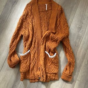 Free People burnt orange Cable Knit Cardigan